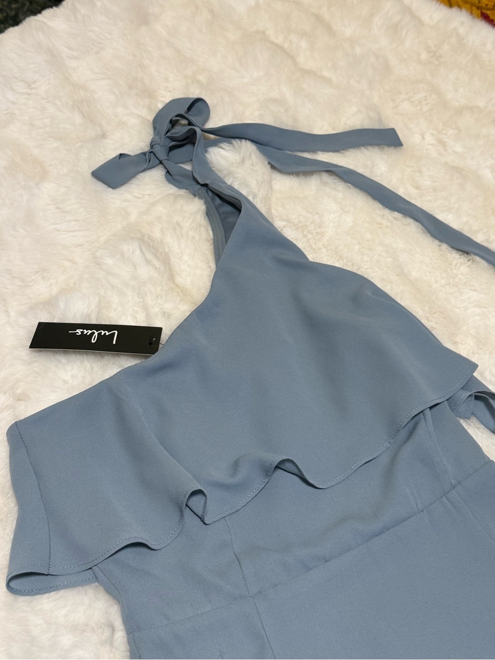 Lulu's Dusty Blue One-Shoulder Ruffle Maxi Dress - Picture 7 of 12